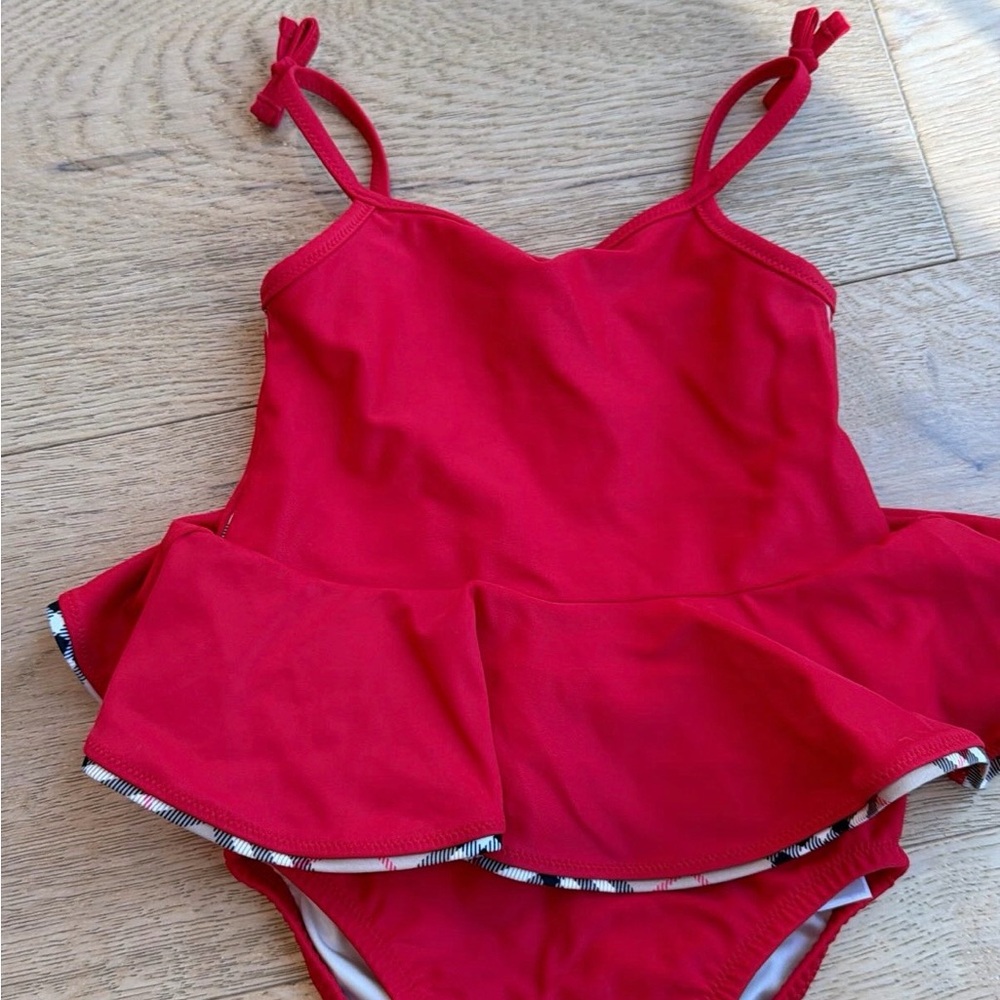 Burberry Girls Red Ruffle One-Piece Swimsuit